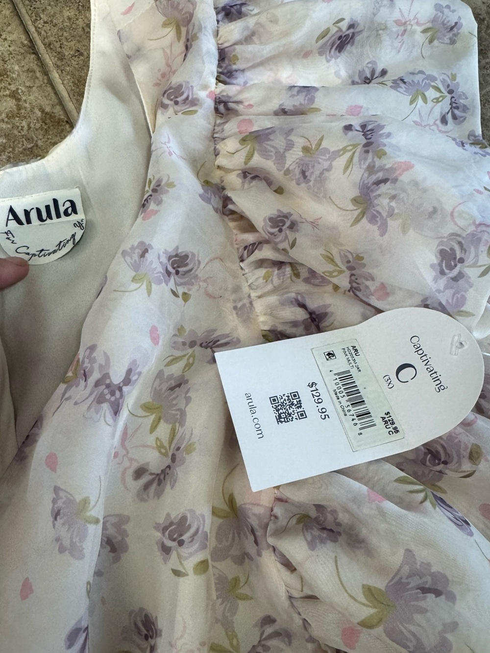 K NWT Brand New Women's ARULA Floral Ruffled Maxi Dress in Cream and Lavender - Picture 5 of 7